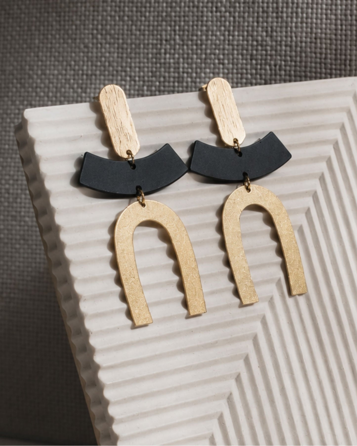 Black and gold Japanese-inspired statement earrings — The Dana by Olivia Holland