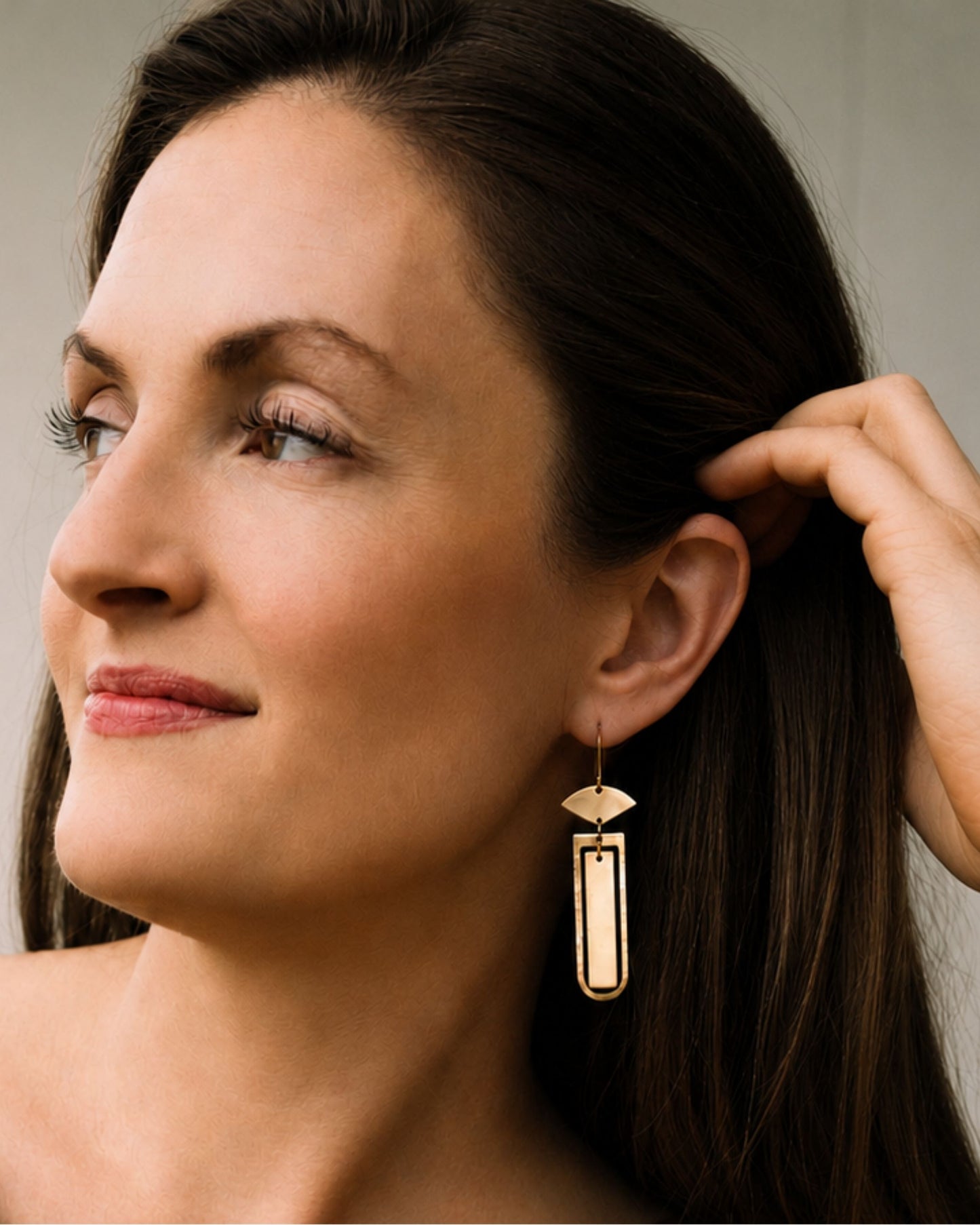 All-gold fan and rectangle earrings — The Kendall by Olivia Holland