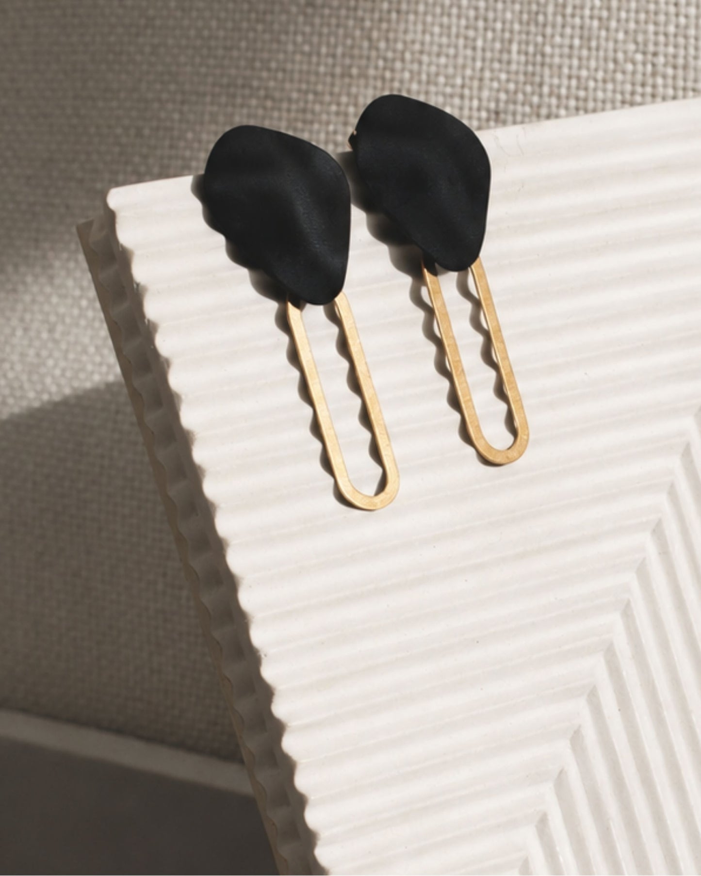 Textured black and gold stud earrings — The Mack by Olivia Holland