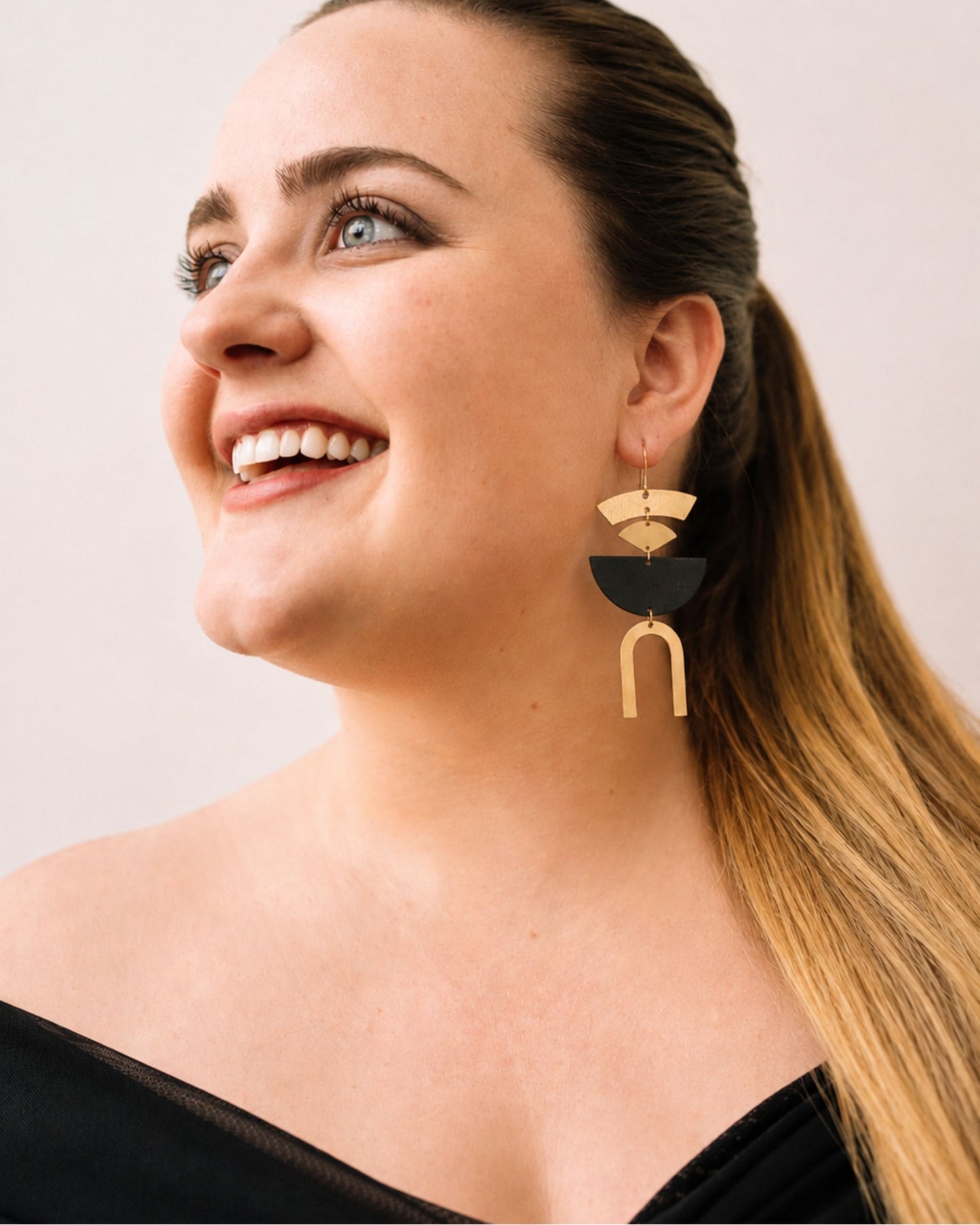 Gold and black half moon statement earrings — The Rosa by Olivia Holland