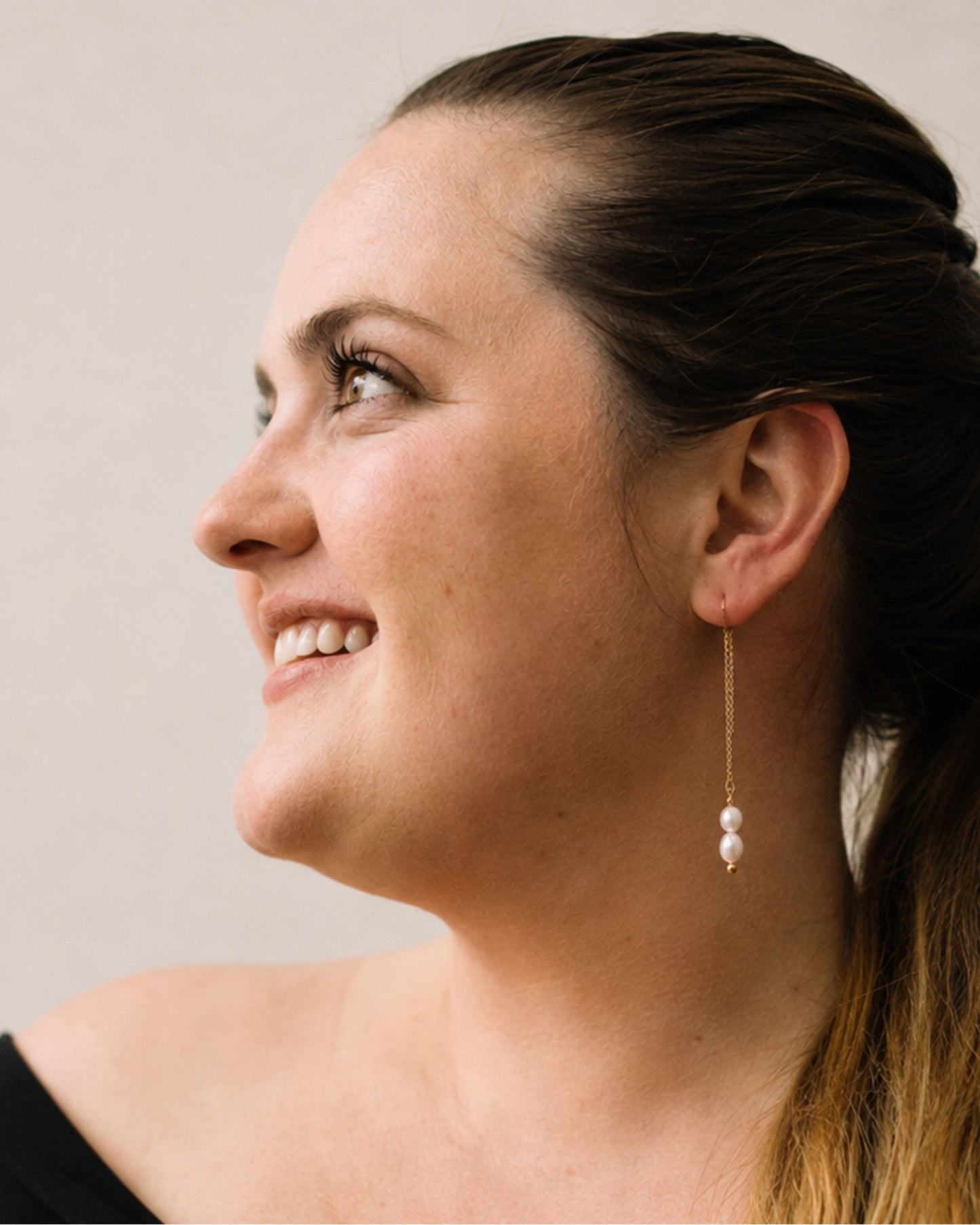 Delicate gold chain and freshwater pearl earrings — The Wren by Olivia Holland